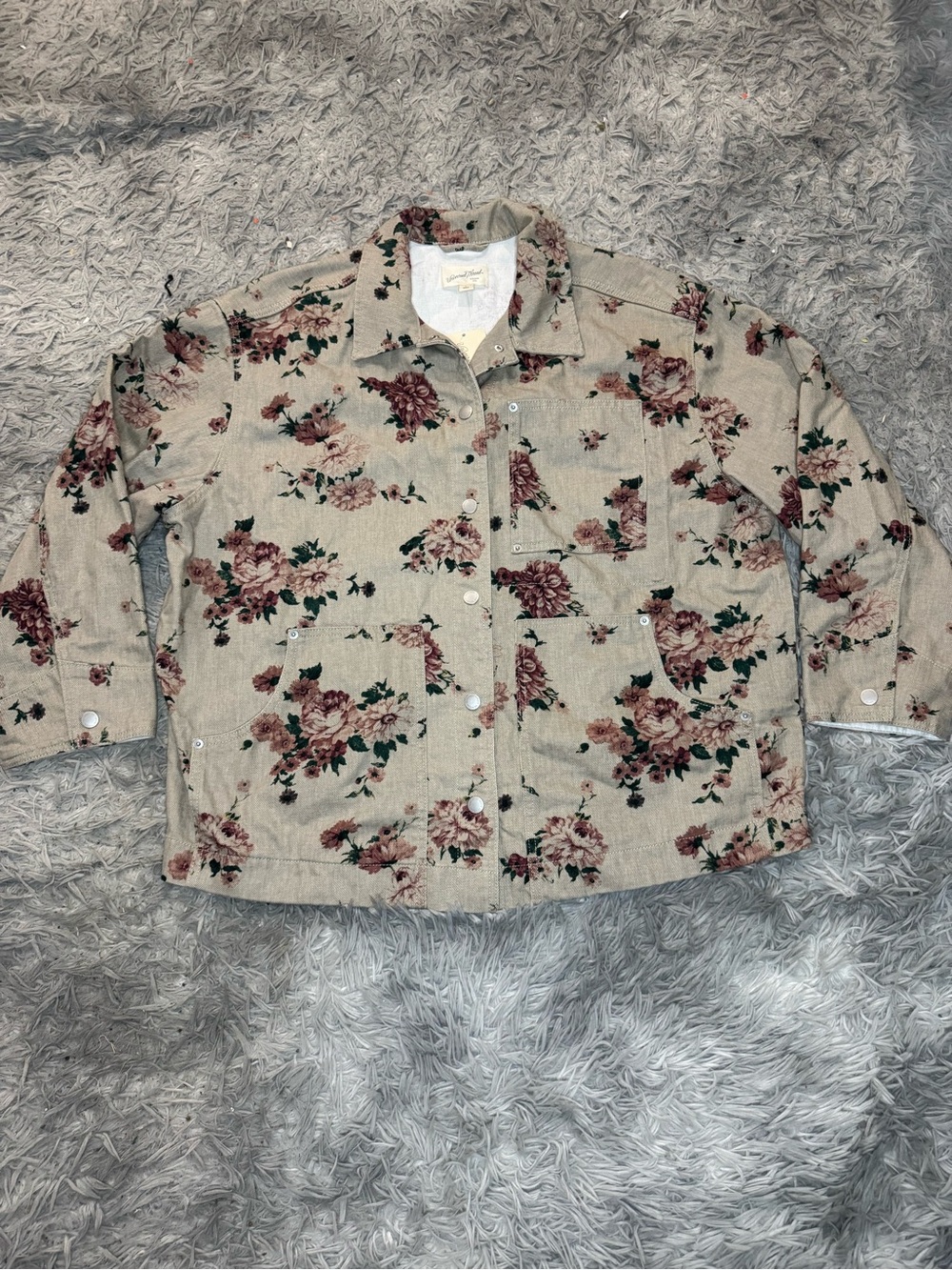 Universal Thread Women’s Floral Denim Chore Coat - Khaki Size Large NWT - Picture 4 of 9